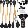 12 PCS Silicone Kitchen Utensil Set – Non-Stick Cooking Spoon Set with Wooden Handles & Utensil Holder
