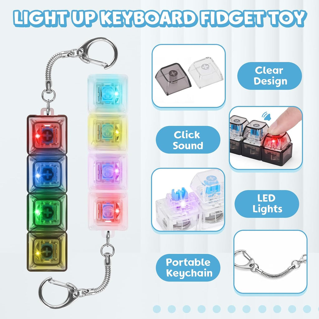 4-in-1 Keyboard Fidget Toy for Adults – Keyboard Clicker Keychain with LED Light & Sound for Stress & Anxiety Relief