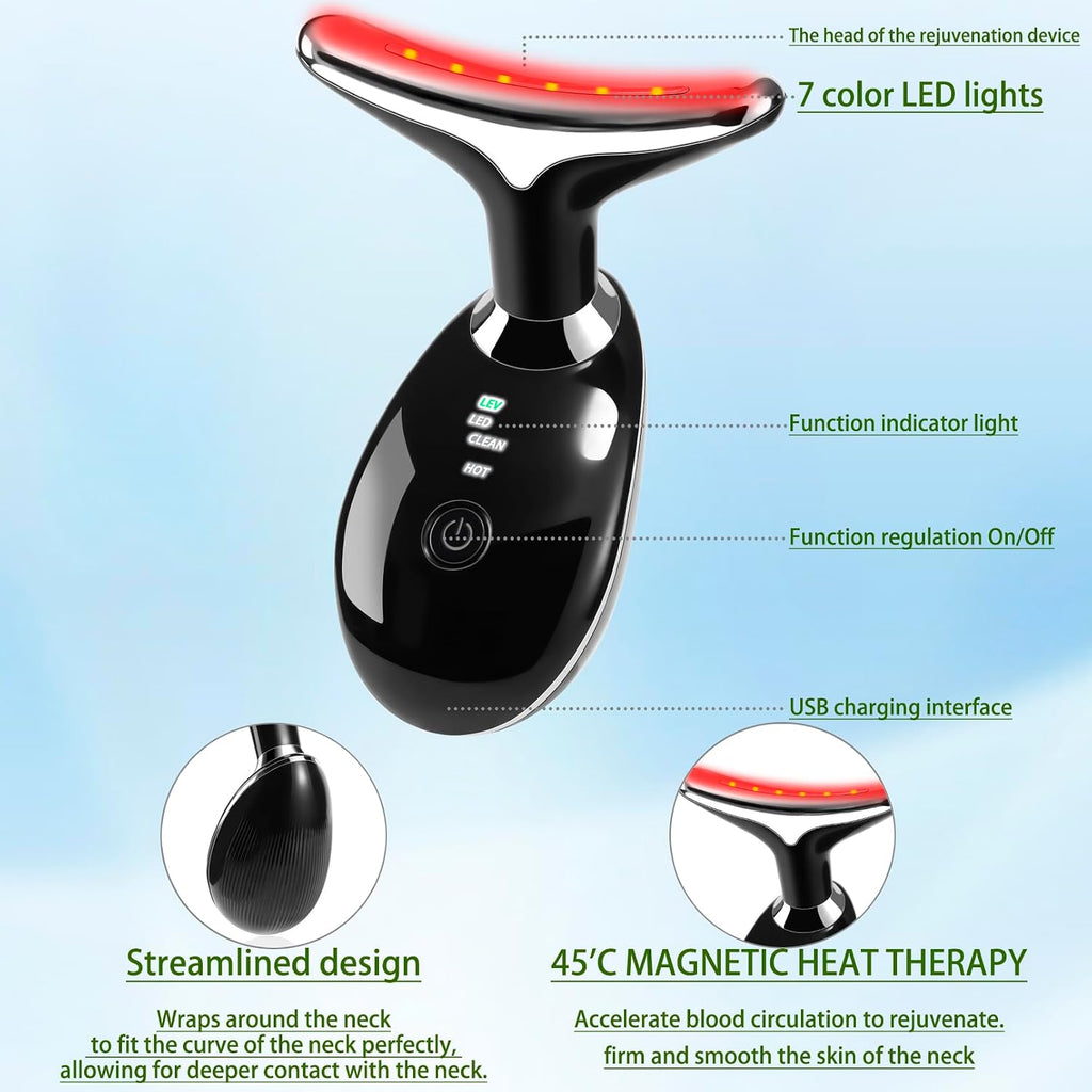 Digital Face & Neck Massager – 7 Color LED Light Therapy Skin Care Device for Facial Lifting & Neck Care
