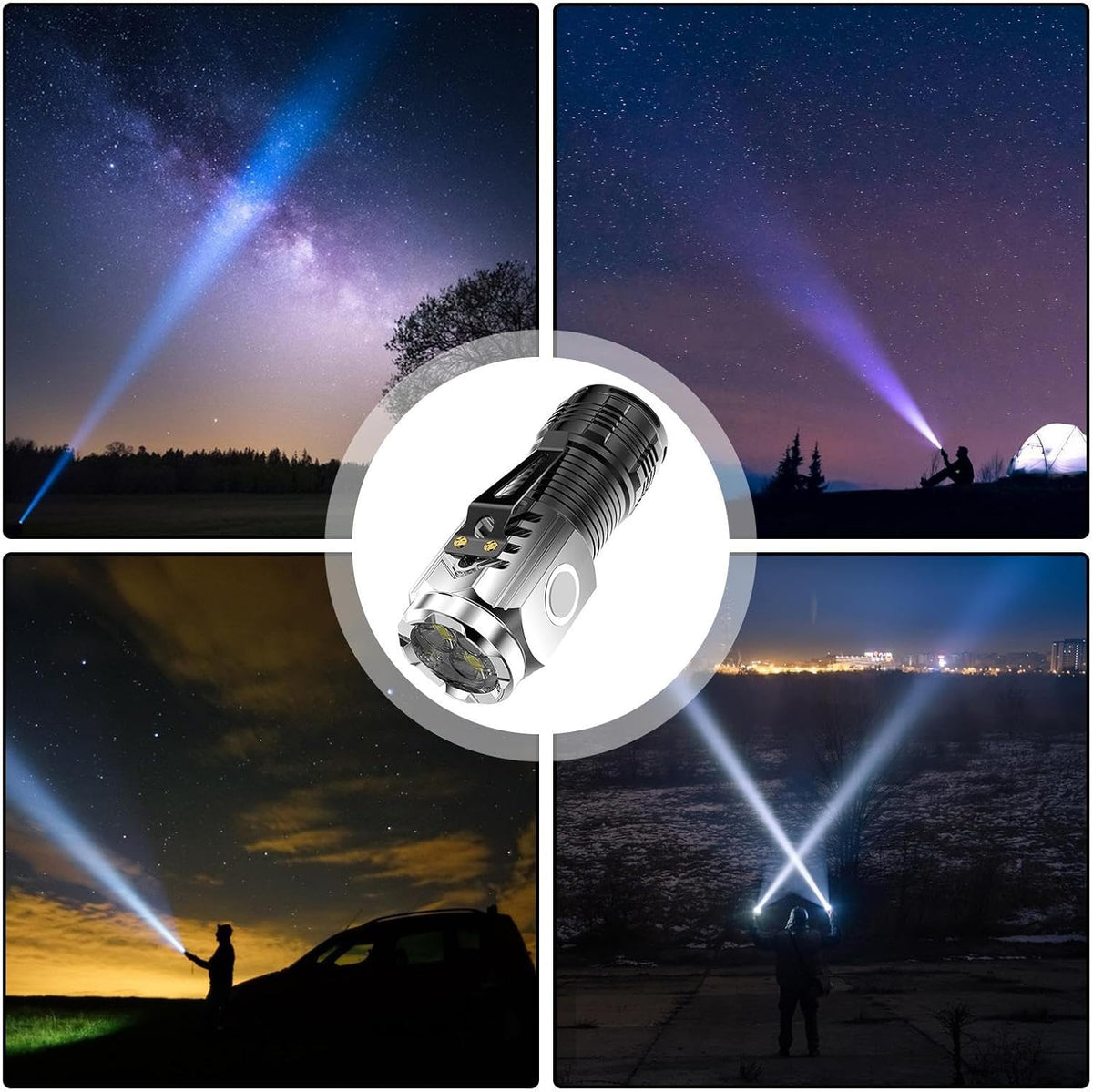 Mini Portable Outdoor LED Flashlight – High Lumens Three-Eyed USB Rechargeable Torch for Camping, Hiking & Emergency