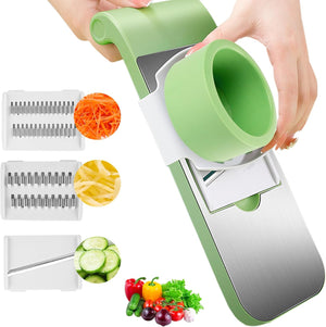 5-in-1 Manual Food Grater & Slicer – Multi-Function Vegetable & Fruit Cutter with Stainless Steel Blades