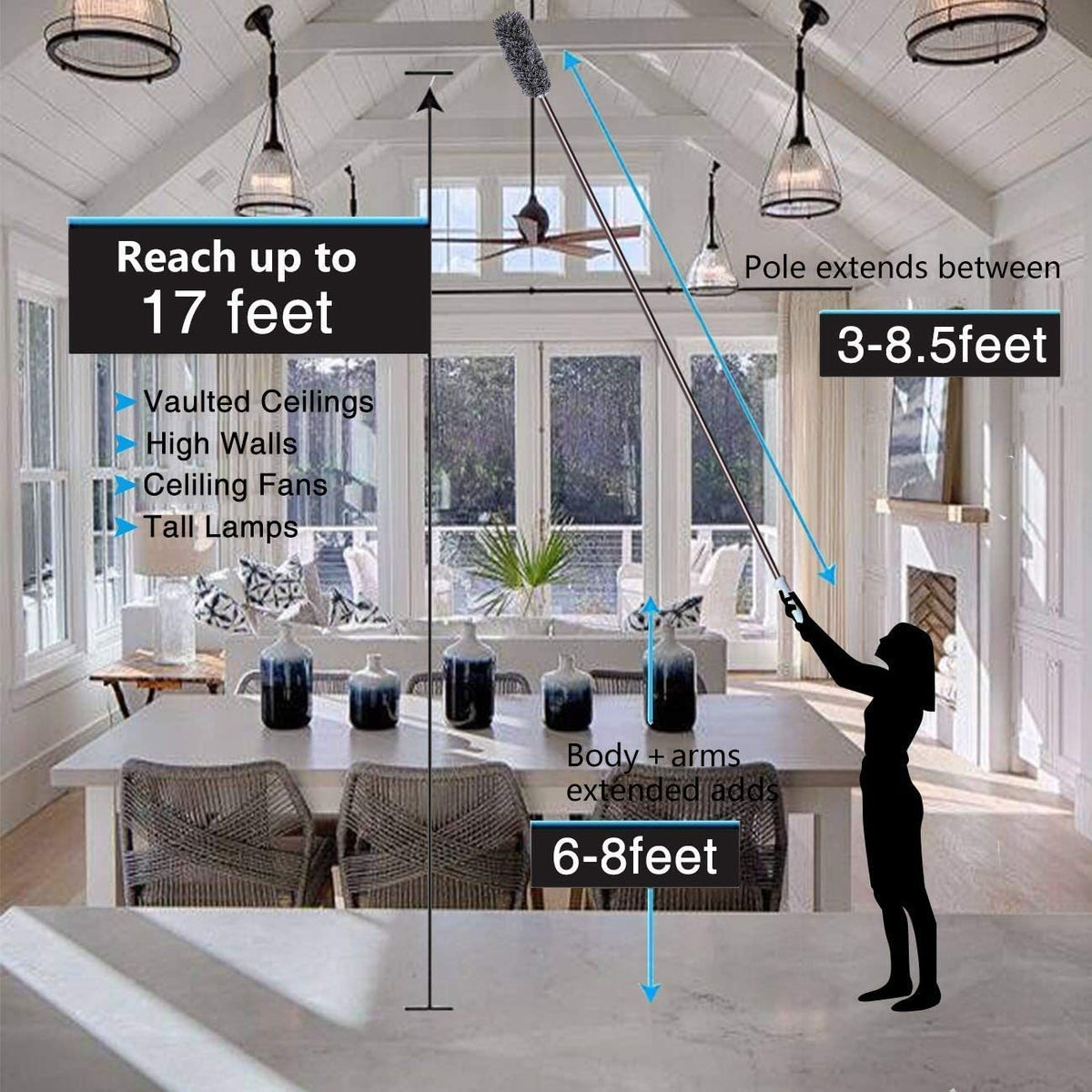 Foldable Cleaning Grey Duster – Extendable Microfiber Dust Cleaner for Ceiling Fan, Furniture, Blinds & Home Cleaning