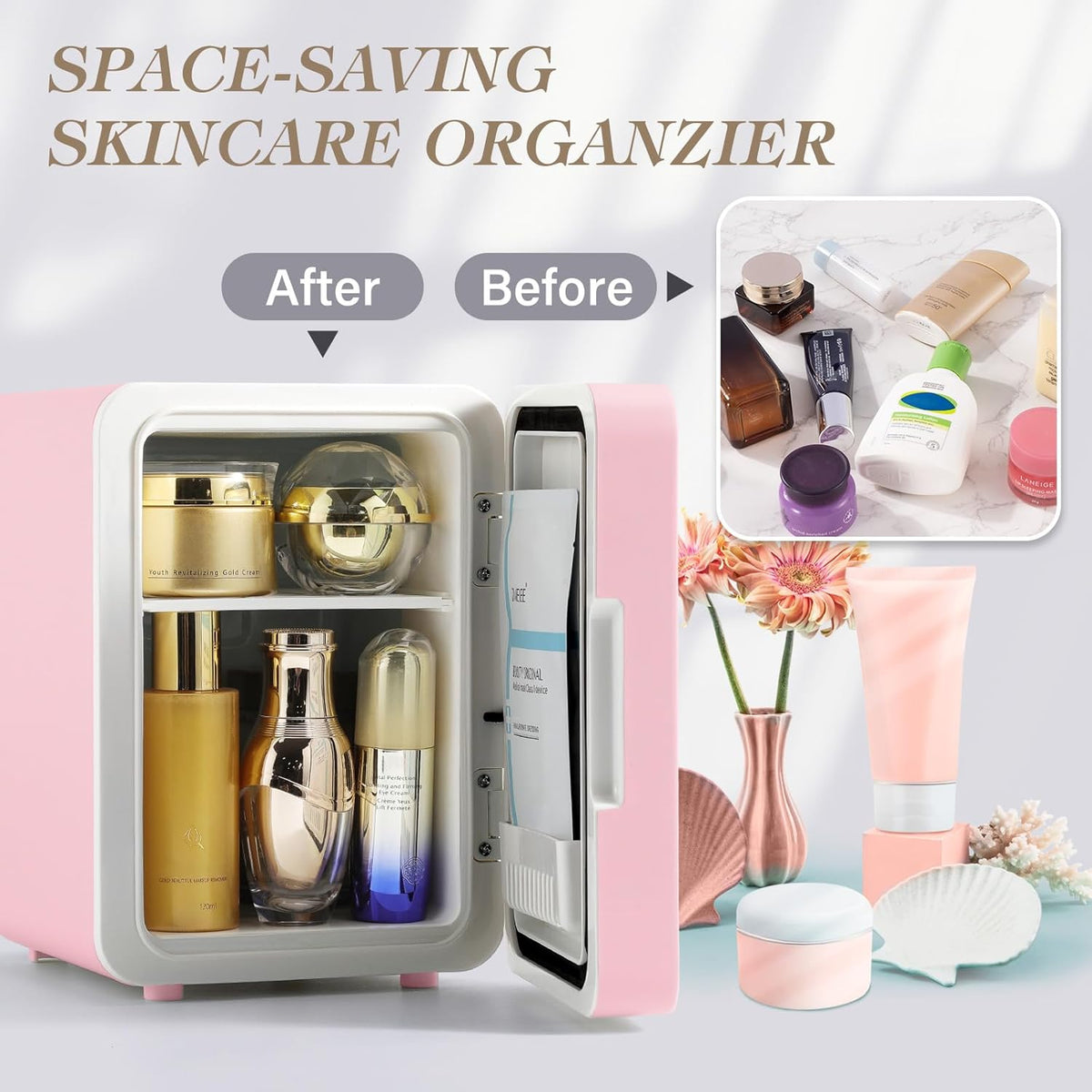 4L Vanity Mirror LED Portable Mini Fridge – Makeup & Skincare Refrigerator with LED Mirror for Bedroom, Office & Car