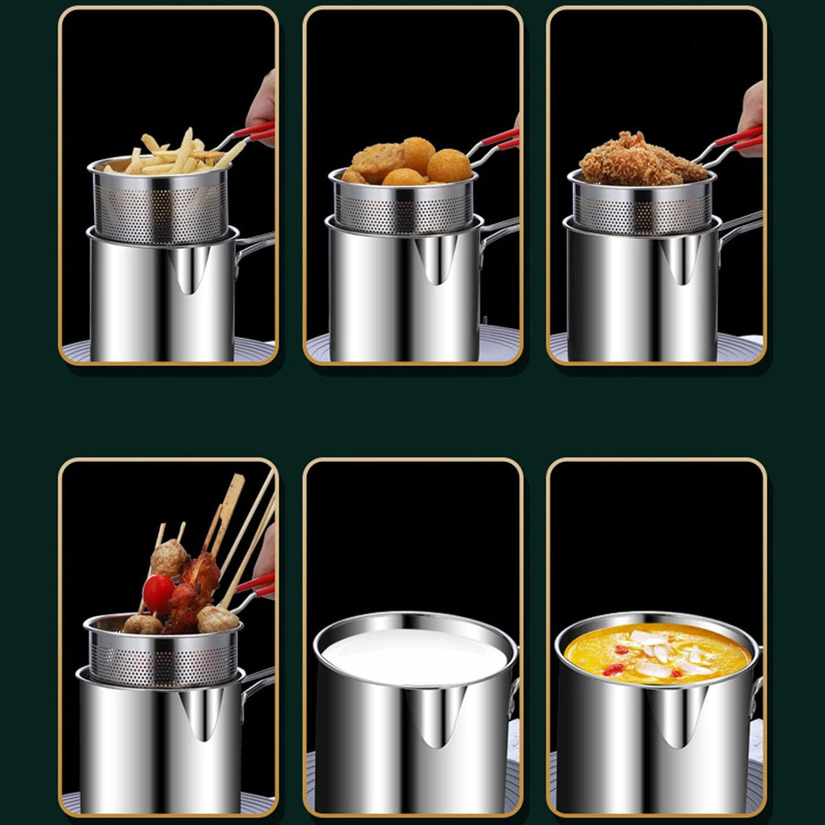 1200ml Stainless Steel Deep Frying Pot with Strainer Basket – Oil Fryer Pot for French Fries, Chicken & Tempura