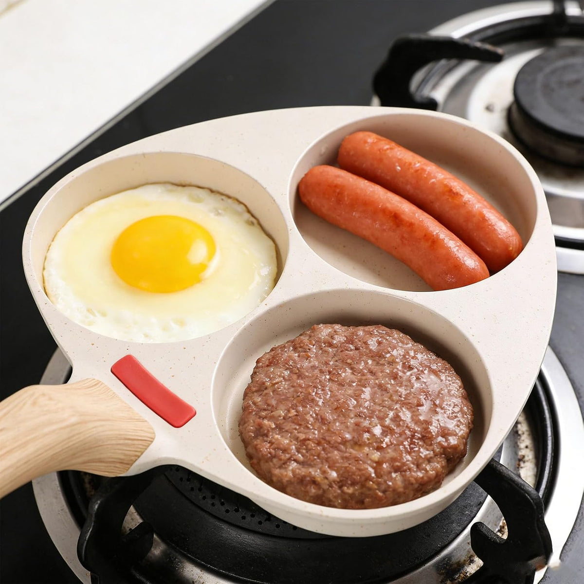 Fdit Nonstick Egg Pan, Breakfast Versatile Skillet Nonstick Divided Grill Pan with Heatproof Handle for Egg Steak Burgers