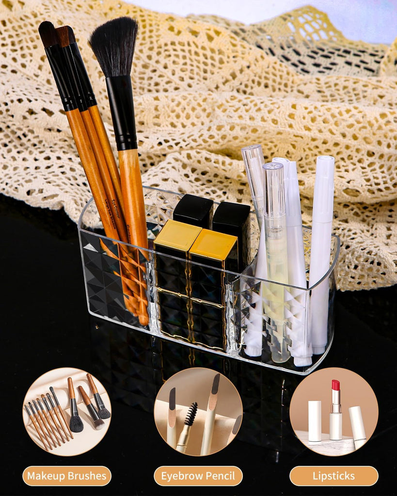 Acrylic 3-Part Diamond Cut Organizer – Multipurpose Makeup, Cosmetic & Desk Storage Holder