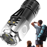 Mini Portable Outdoor LED Flashlight – High Lumens Three-Eyed USB Rechargeable Torch for Camping, Hiking & Emergency