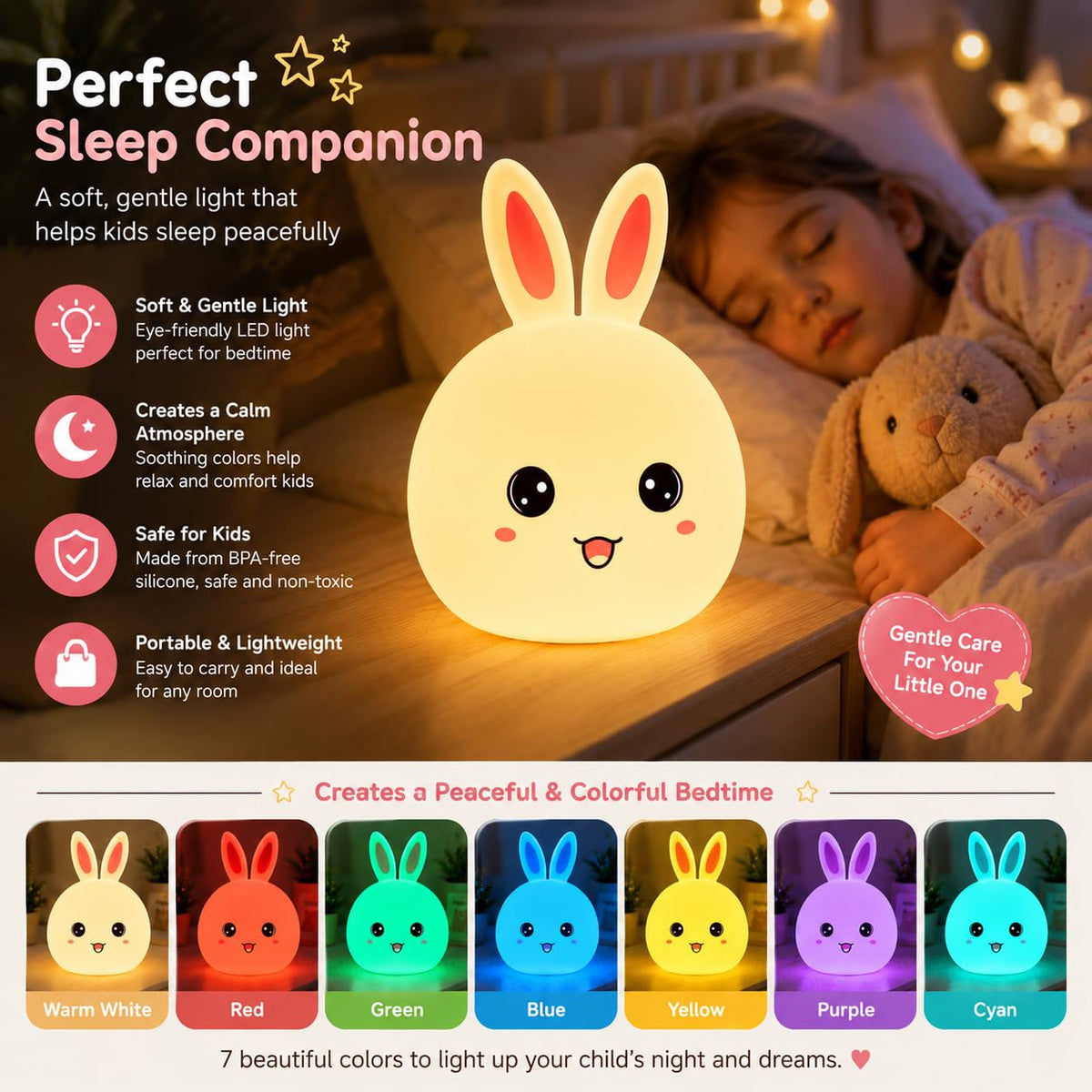 Cubbie Rabbit Silicone Night Light | Rechargeable Bunny Lamp
