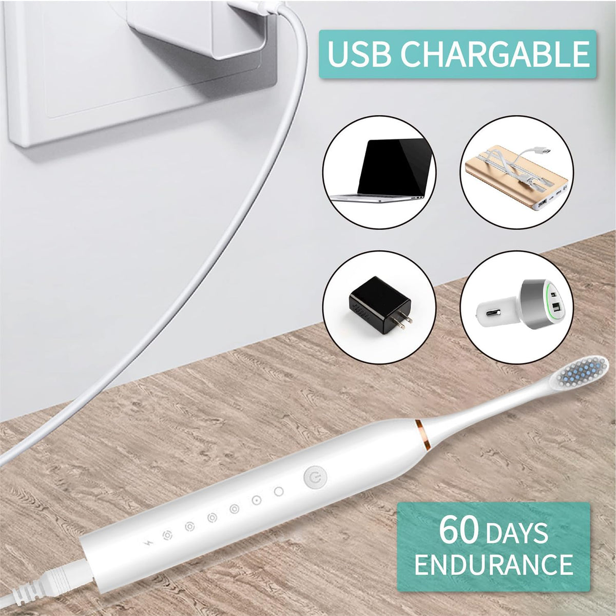 Ultrasonic Sonic Electric Toothbrush – USB Rechargeable Waterproof Electric Toothbrush for Deep Oral Care & Teeth Cleaning