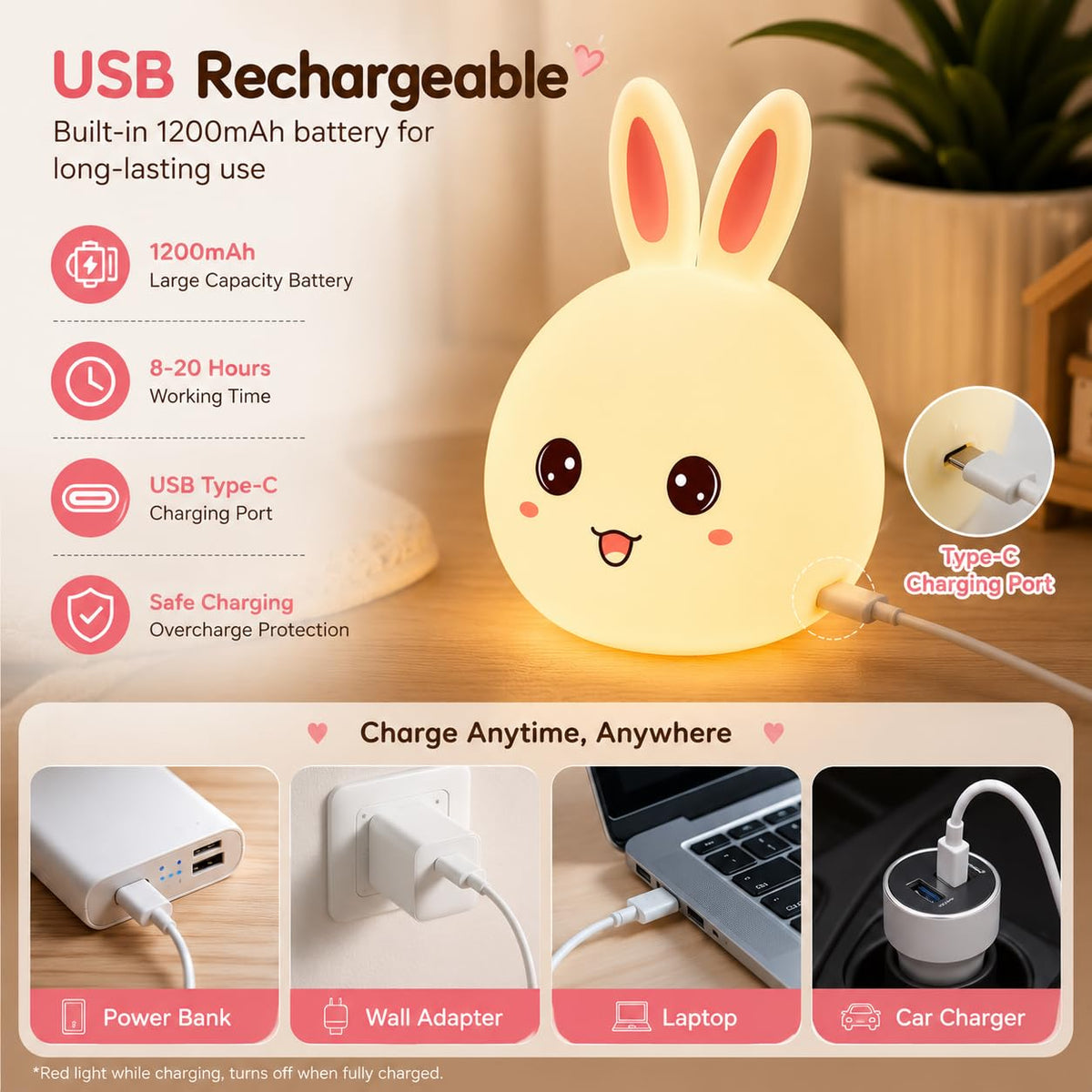Cubbie Rabbit Silicone Night Light | Rechargeable Bunny Lamp
