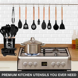 12 PCS Silicone Kitchen Utensil Set – Non-Stick Cooking Spoon Set with Wooden Handles & Utensil Holder