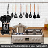12 PCS Silicone Kitchen Utensil Set – Non-Stick Cooking Spoon Set with Wooden Handles & Utensil Holder