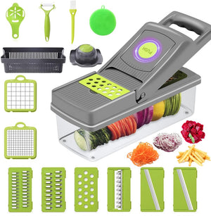 14-in-1 Vegetable Cutter – Multifunction Vegetable Chopper, Mandoline Slicer & Grater with Storage Container