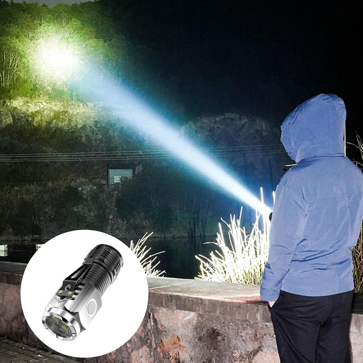 Mini Portable Outdoor LED Flashlight – High Lumens Three-Eyed USB Rechargeable Torch for Camping, Hiking & Emergency