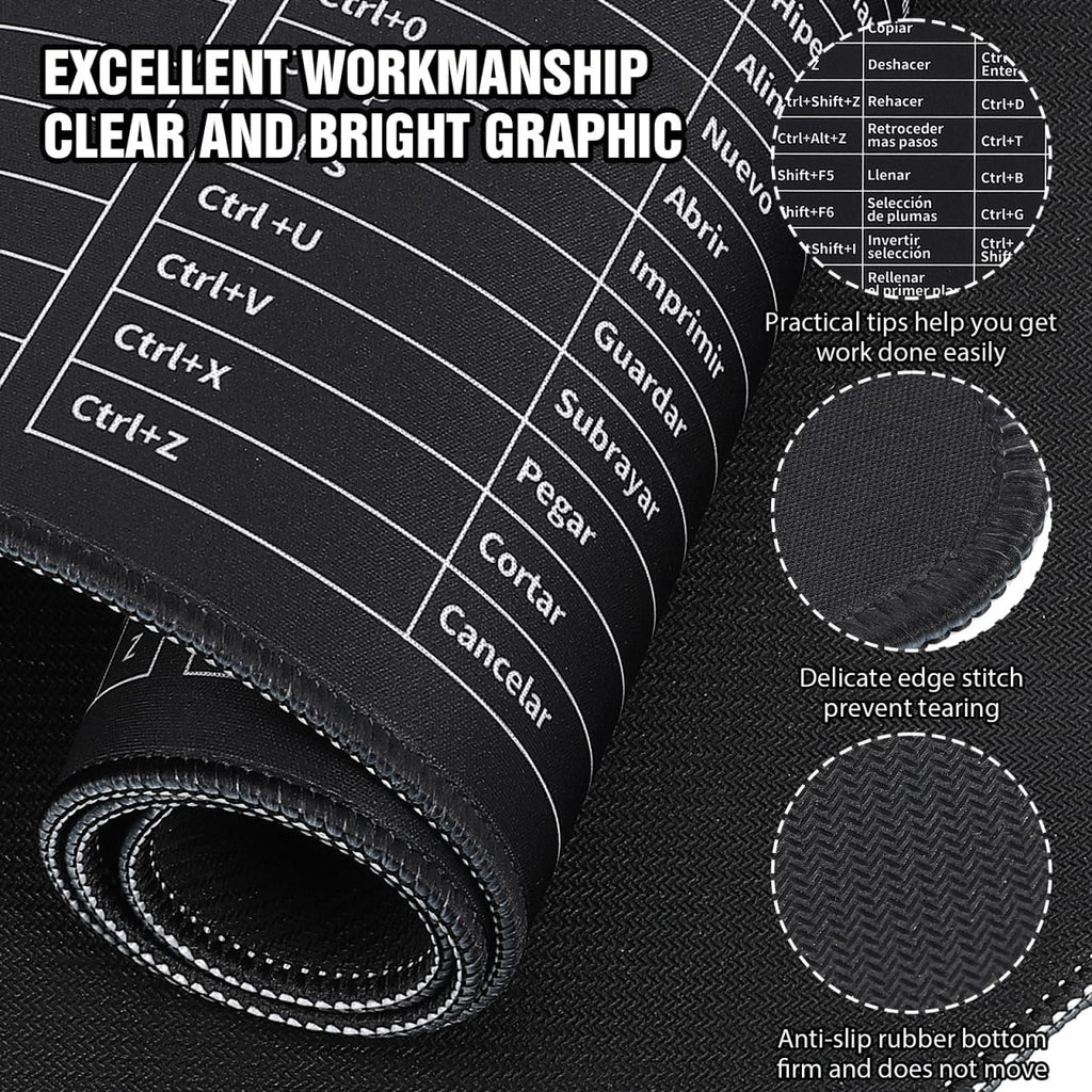 Shortcut Mouse Pad – Keyboard Shortcut Desk Mat for Windows, Office, Study & Gaming