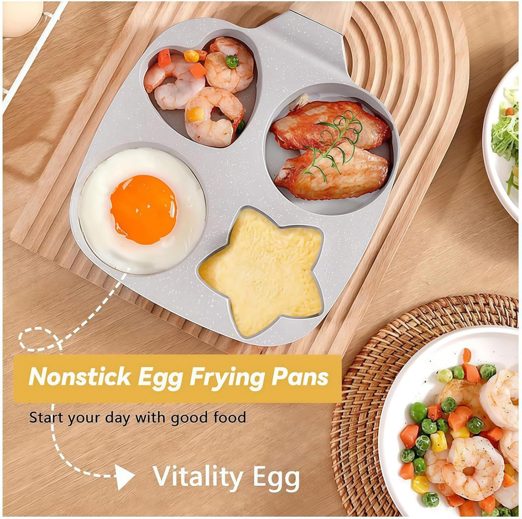 4-Hole Non-Stick Egg Frying Pan – 4 Section Omelet & Egg Skillet with Handle for Gas & Induction Stove