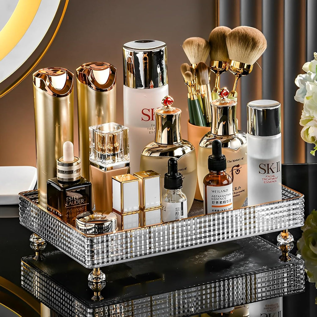 Desktop Perfume & Cosmetic Organizer Acrylic Tray – Transparent Makeup, Skincare & Vanity Storage Display Tray