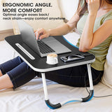 Folding Lap Desk, 23.6 Inch Wood Laptop Bed Desk with Cup Holder, Portable Bed Table for Working Writing Reading & Eating for Bed, Sofa, Couch, Floor - Black