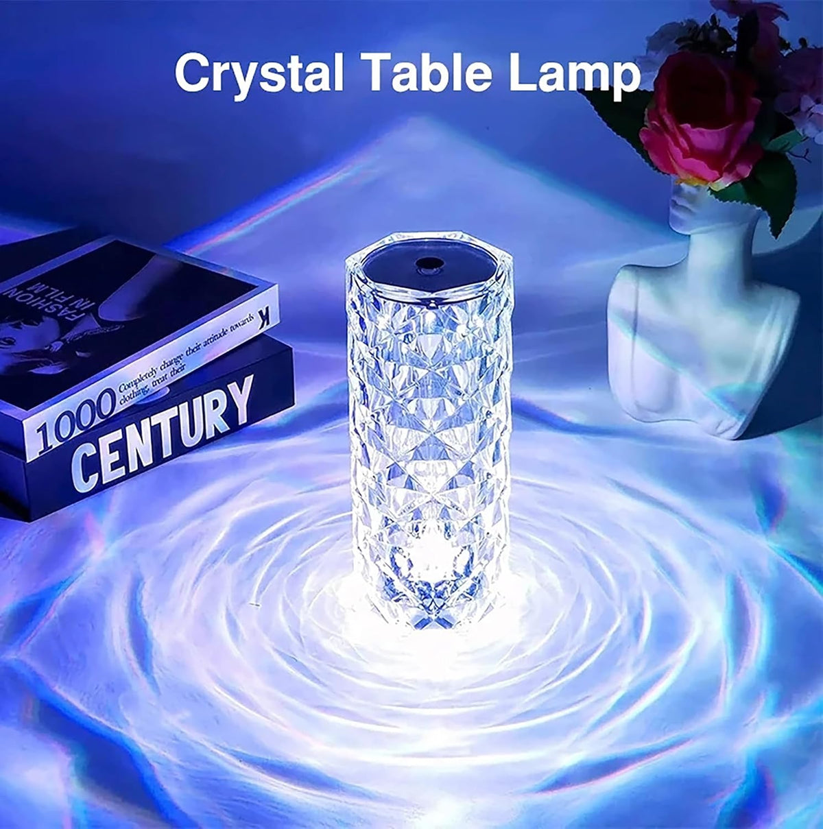 Rechargeable Rose Diamond Table Lamp – 16 RGB Color LED Crystal Lamp with Wireless Remote & Touch Control