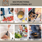 12 PCS Silicone Kitchen Utensil Set – Non-Stick Cooking Spoon Set with Wooden Handles & Utensil Holder