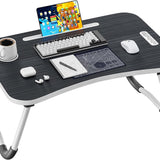 Folding Lap Desk, 23.6 Inch Wood Laptop Bed Desk with Cup Holder, Portable Bed Table for Working Writing Reading & Eating for Bed, Sofa, Couch, Floor - Black