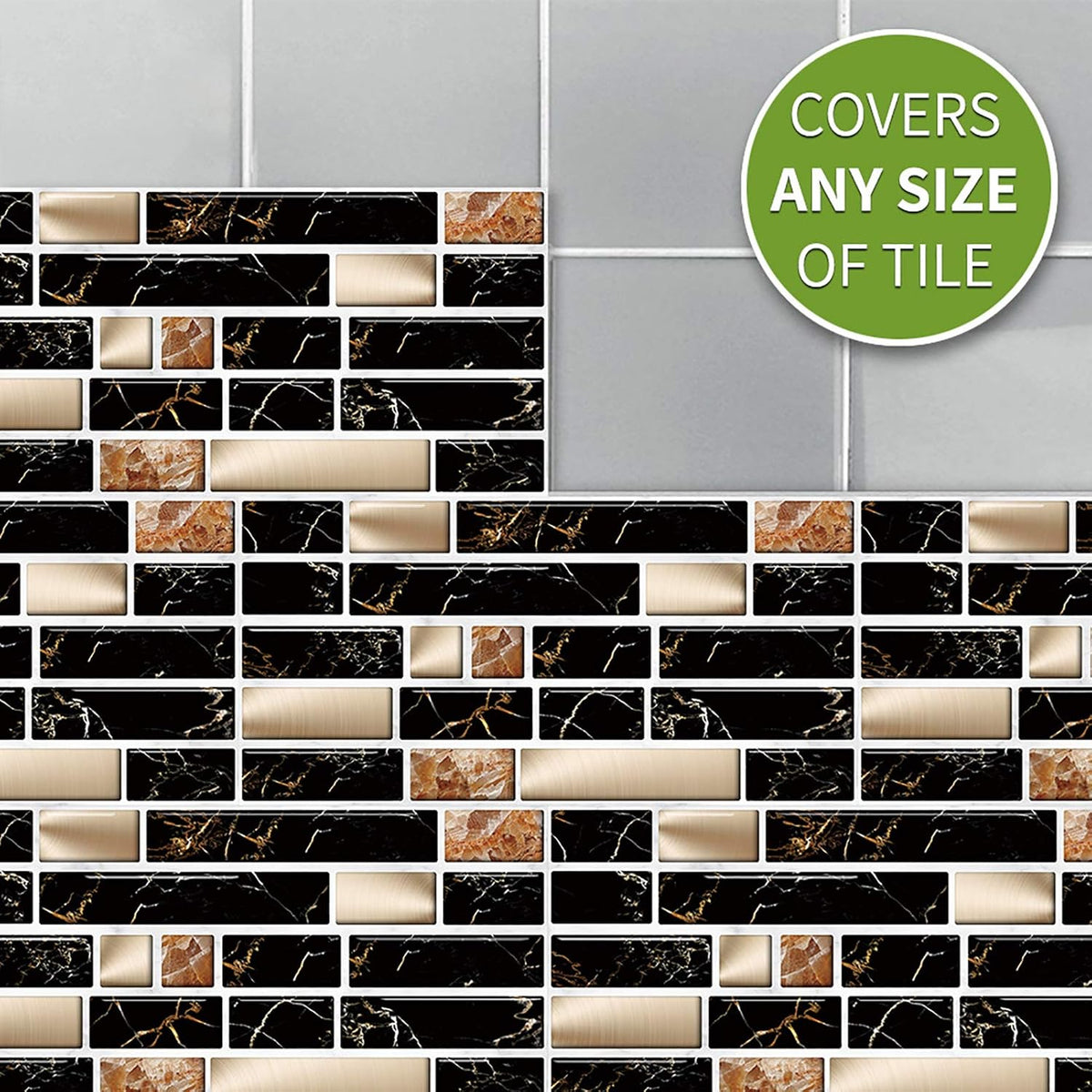 Pack of 24 Self-Adhesive Mosaic Tile Stickers – Waterproof Peel & Stick Wall & Kitchen Décor (7.5 × 4.5 Inch)