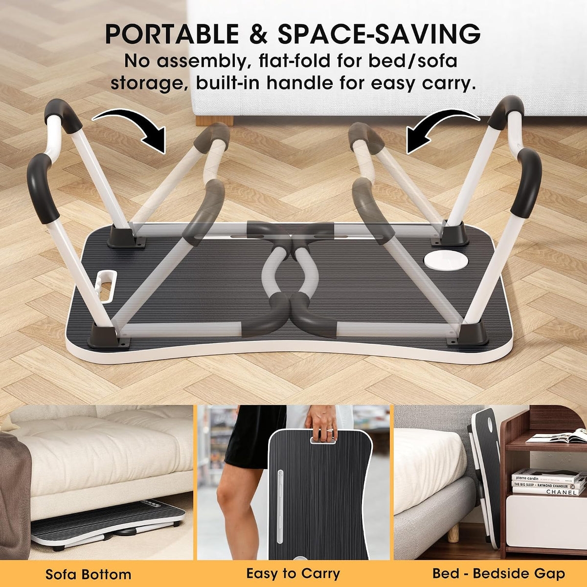 Folding Lap Desk, 23.6 Inch Wood Laptop Bed Desk with Cup Holder, Portable Bed Table for Working Writing Reading & Eating for Bed, Sofa, Couch, Floor - Black