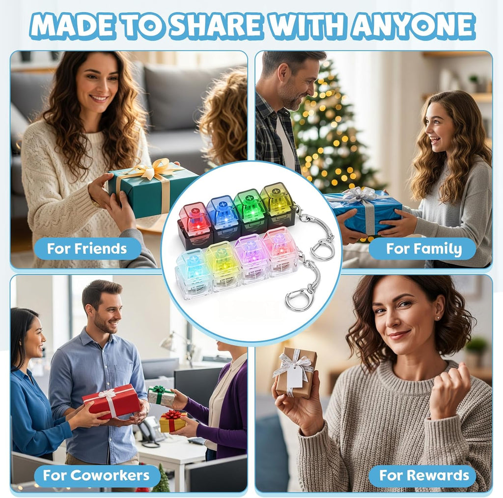 4-in-1 Keyboard Fidget Toy for Adults – Keyboard Clicker Keychain with LED Light & Sound for Stress & Anxiety Relief