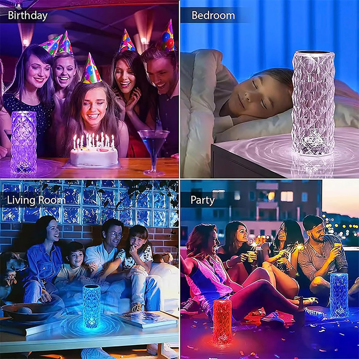 Rechargeable Rose Diamond Table Lamp – 16 RGB Color LED Crystal Lamp with Wireless Remote & Touch Control