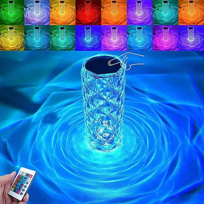 Rechargeable Rose Diamond Table Lamp – 16 RGB Color LED Crystal Lamp with Wireless Remote & Touch Control