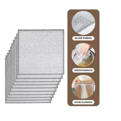 Pack of 10 Kitchen Steel Mesh Wire Cleaning Cloths – Multipurpose Dishwashing Scrubber for Pots, Pans & Kitchen Utensils