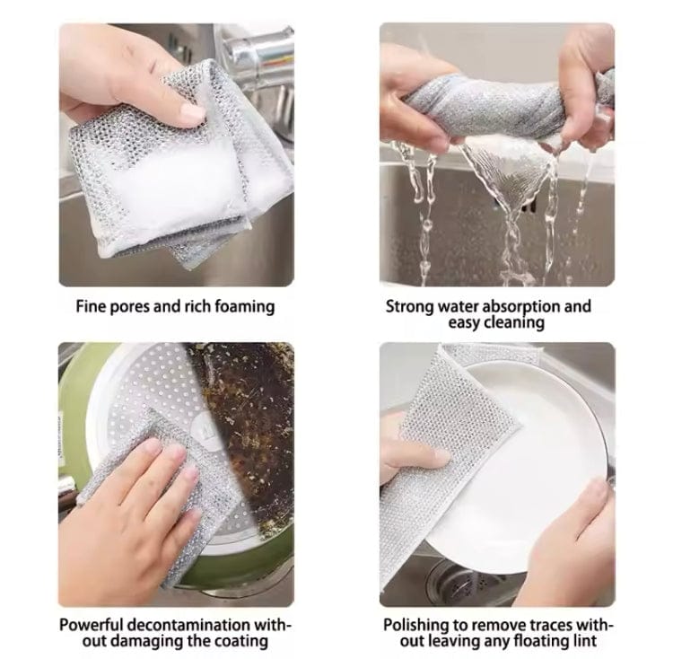 Pack of 10 Kitchen Steel Mesh Wire Cleaning Cloths – Multipurpose Dishwashing Scrubber for Pots, Pans & Kitchen Utensils