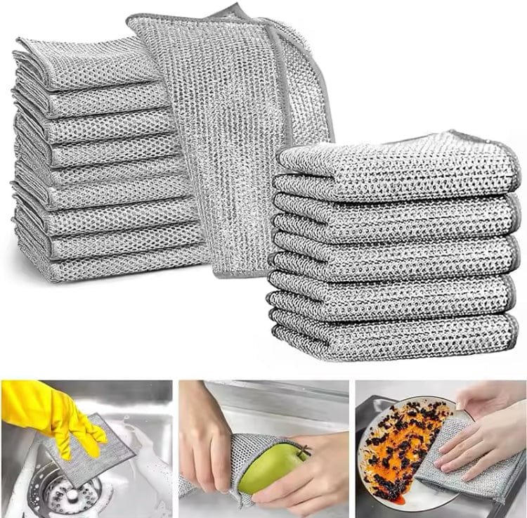 Pack of 10 Kitchen Steel Mesh Wire Cleaning Cloths – Multipurpose Dishwashing Scrubber for Pots, Pans & Kitchen Utensils