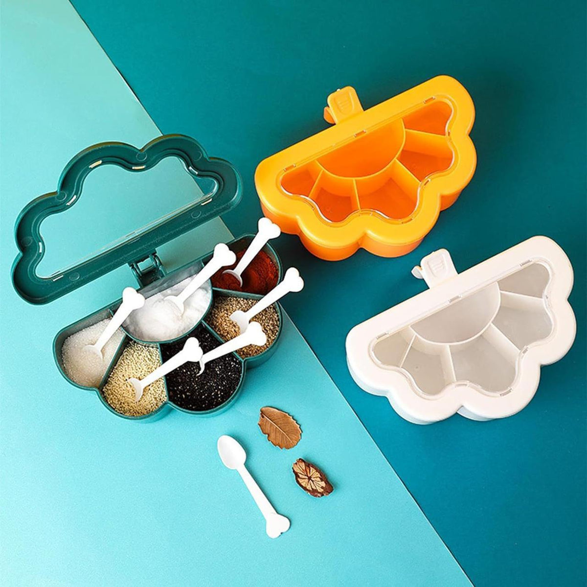6 Portion Masala Seasoning Box with 6 Spoons – Spice Storage Container Organizer for Kitchen