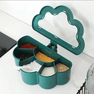 6 Portion Masala Seasoning Box with 6 Spoons – Spice Storage Container Organizer for Kitchen