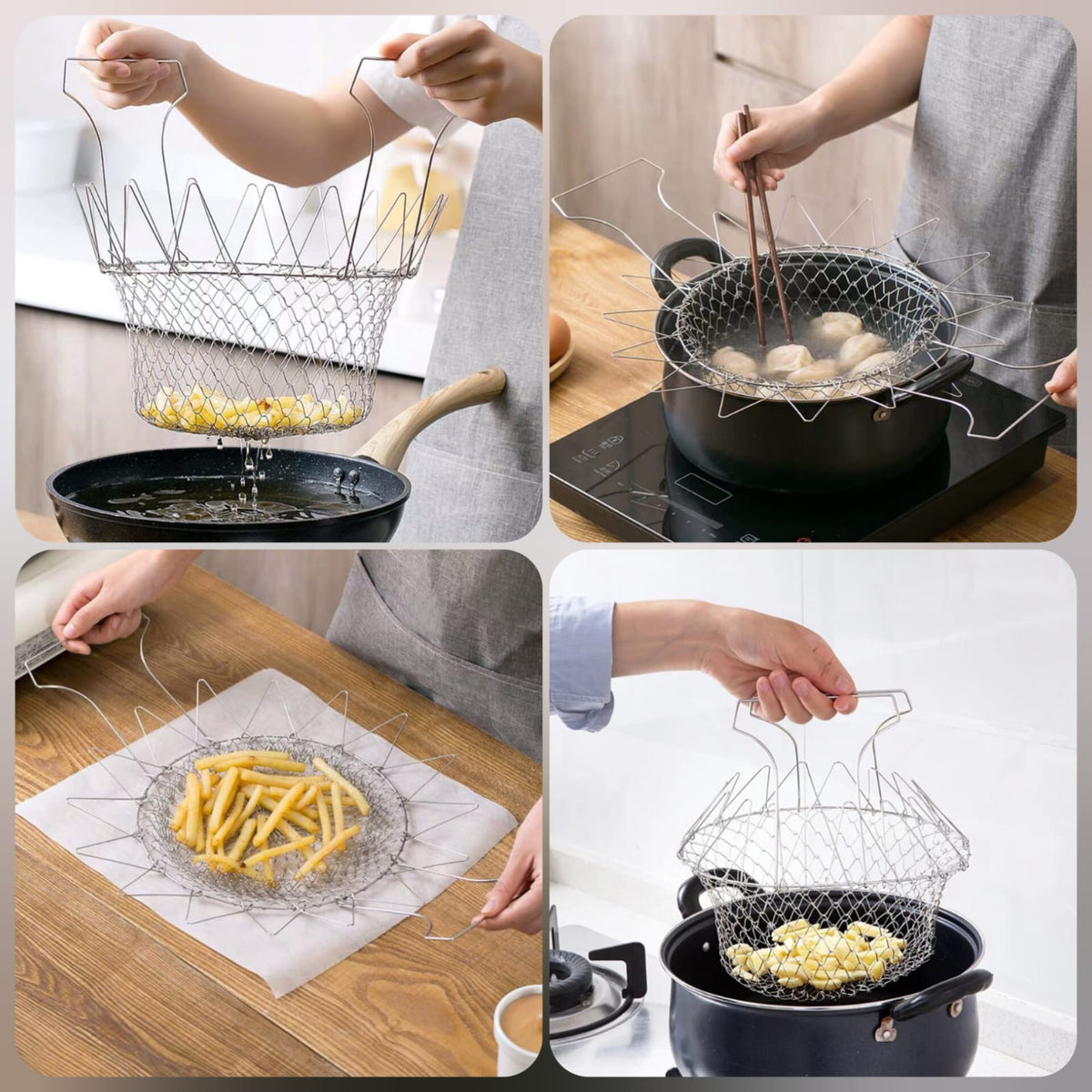 Stainless Steel Frying Basket – Multipurpose Deep Fry Basket with Handle for French Fries, Chicken, Fish & Snacks