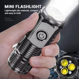 Mini Portable Outdoor LED Flashlight – High Lumens Three-Eyed USB Rechargeable Torch for Camping, Hiking & Emergency