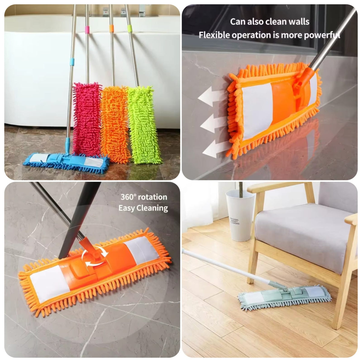 Microfiber Flat Mop – 360° Rotating Floor Cleaning Mop with Reusable Microfiber Pads for Wet & Dry Cleaning
