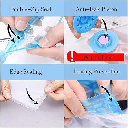 Vacuum Storage Bags Set – 5 Compression Bags with Manual Suction Pump for Clothes, Blankets & Bedding Space Saver