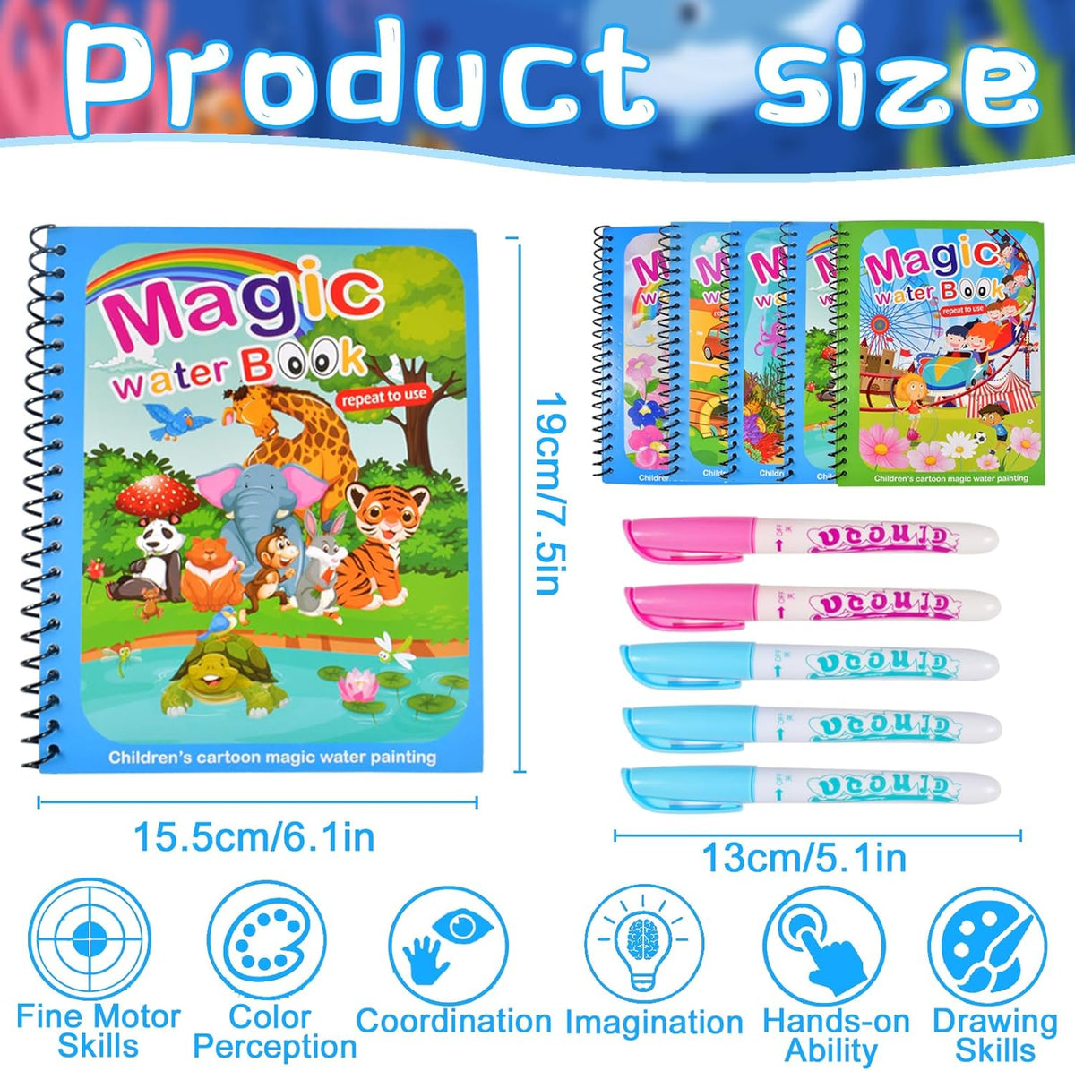 Magic Water Coloring Book with Magic Water Pen – Reusable Painting, Drawing & Doodle Activity Book for Kids