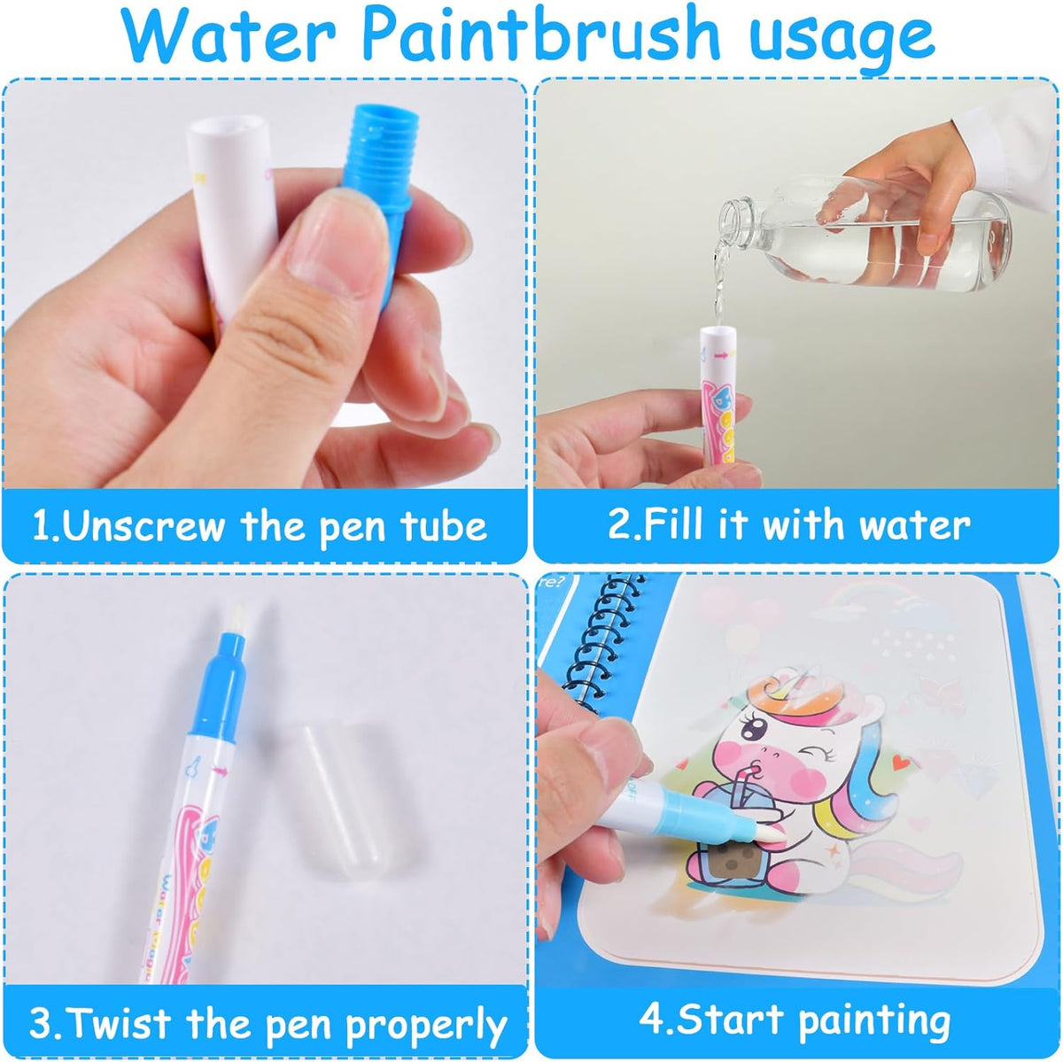 Magic Water Coloring Book with Magic Water Pen – Reusable Painting, Drawing & Doodle Activity Book for Kids