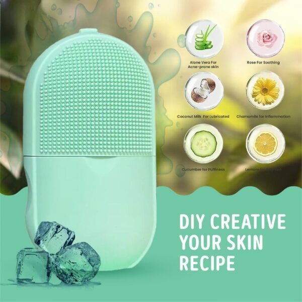 2-in-1 Silicone Ice Roller & Face Scrubber – Reusable Facial Massage, Cooling Ice Mold & Deep Cleansing Brush