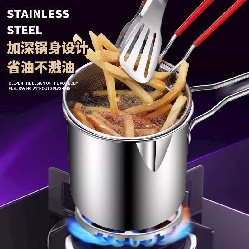 1200ml Stainless Steel Deep Frying Pot with Strainer Basket – Oil Fryer Pot for French Fries, Chicken & Tempura