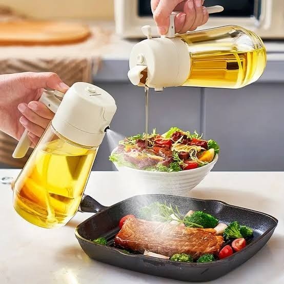 450mL 2-in-1 Glass Oil Sprayer Bottle with Pour Spout & Handle – Refillable Cooking Oil Dispenser