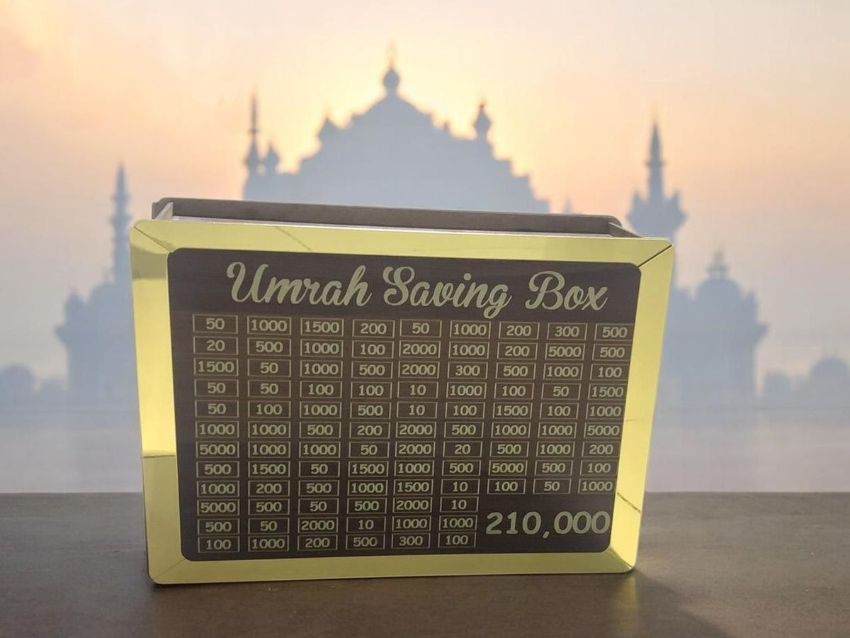Wooden Umrah Saving Box – 280 Days Savings Plan | Islamic Halal Money Saving Box for Hajj & Umrah (Non-Assemble)