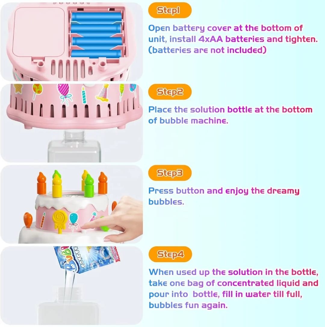 Kids Rechargeable Bubble Cake Machine with Light & Sound – Automatic Bubble Maker Toy for Boys & Girls