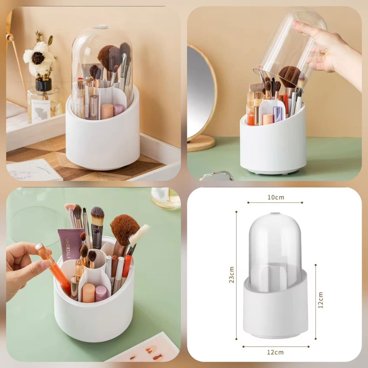 Covered Rotating Toothbrush Holder – 360° Dustproof Bathroom Organizer with Storage Compartments