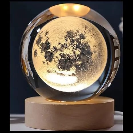 Crystal Ball LED Lamp – 3D Crystal Night Light with Wooden Base USB Rechargeable Home Decor Lamp