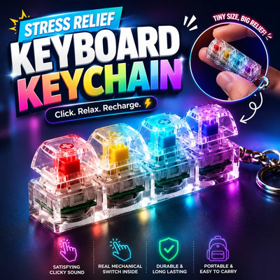 4-in-1 Keyboard Fidget Toy for Adults – Keyboard Clicker Keychain with LED Light & Sound for Stress & Anxiety Relief