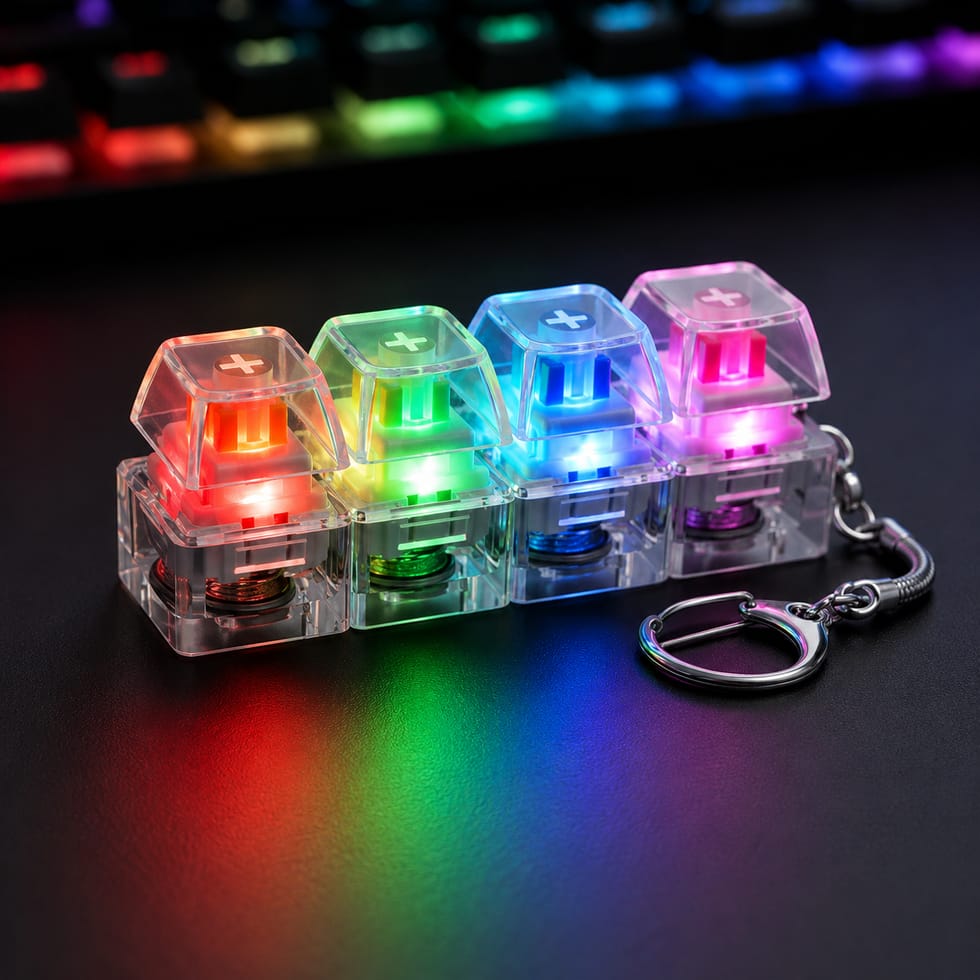 4-in-1 Keyboard Fidget Toy for Adults – Keyboard Clicker Keychain with LED Light & Sound for Stress & Anxiety Relief